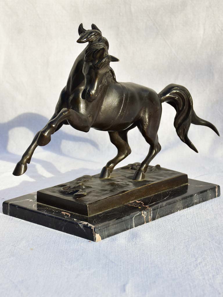 Italian bronze sculpture of a horse on marble - 1940's