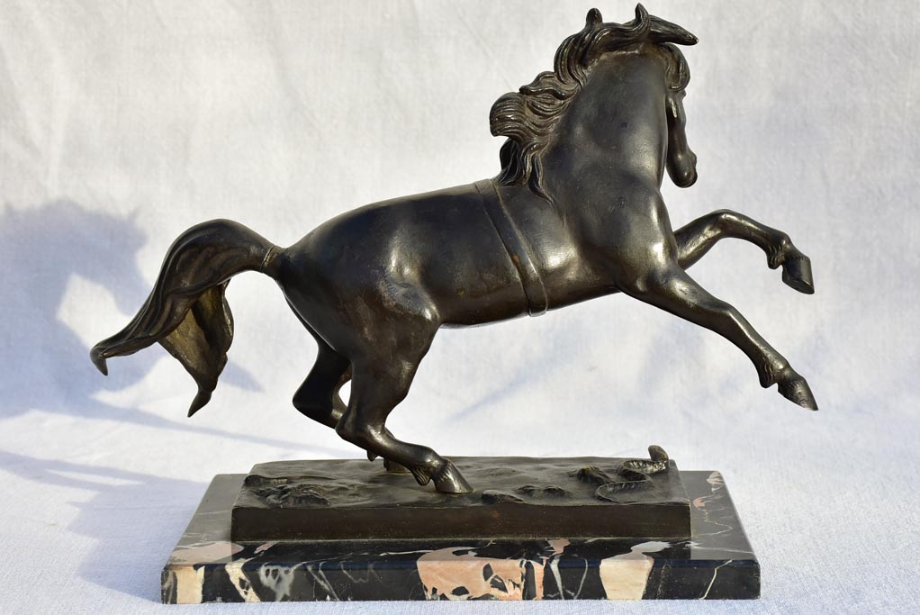 Italian bronze sculpture of a horse on marble - 1940's