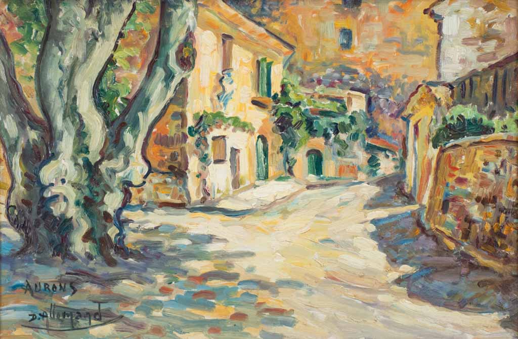 Aurons Rue de Vieille ville with plane tree D. Allemand (1906- ?) oil on board 17¾" x 23¾"