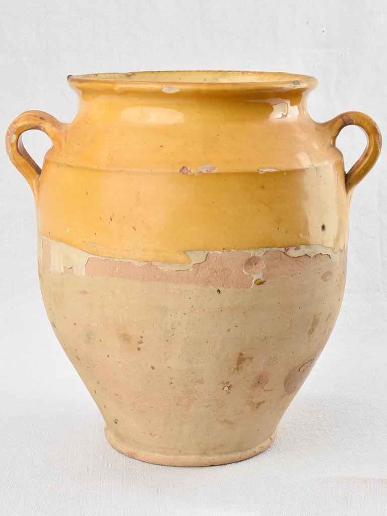 Antique French confit pot with yellow ocher glaze 11½"