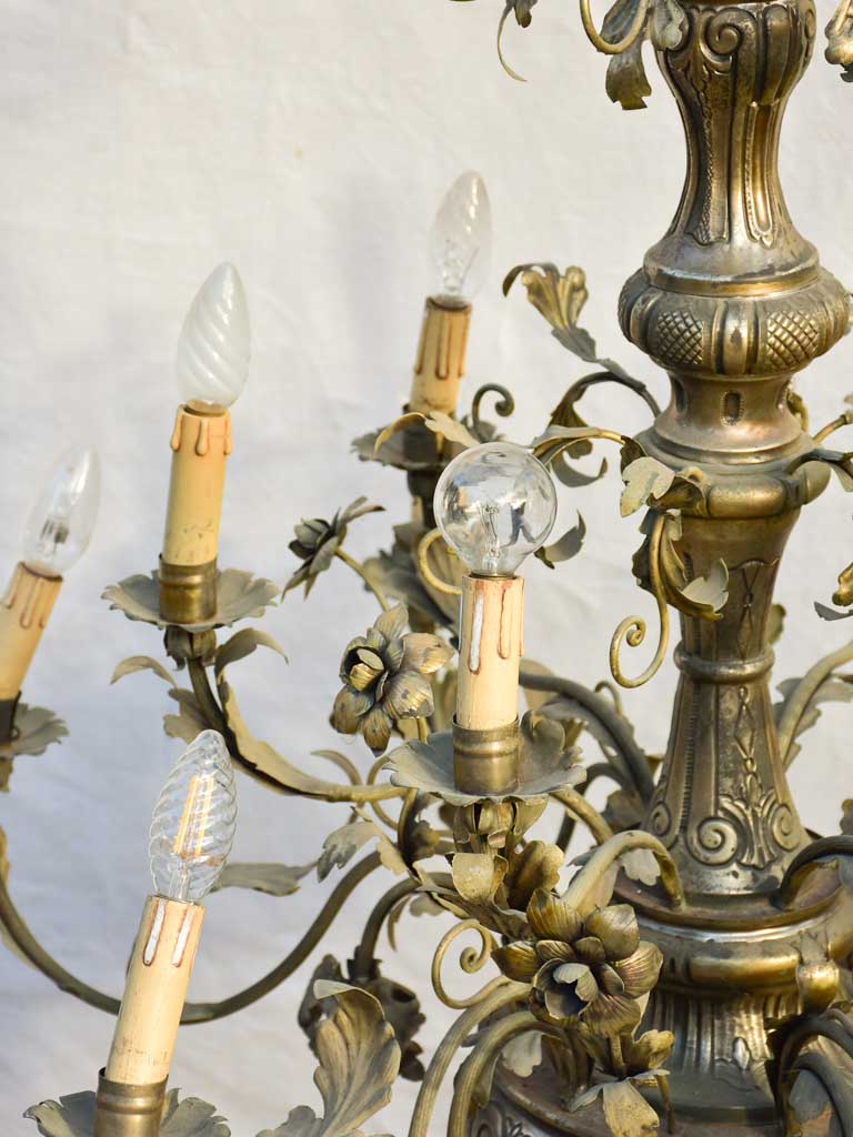 Large 12-light Italian tole chandelier 37¾"