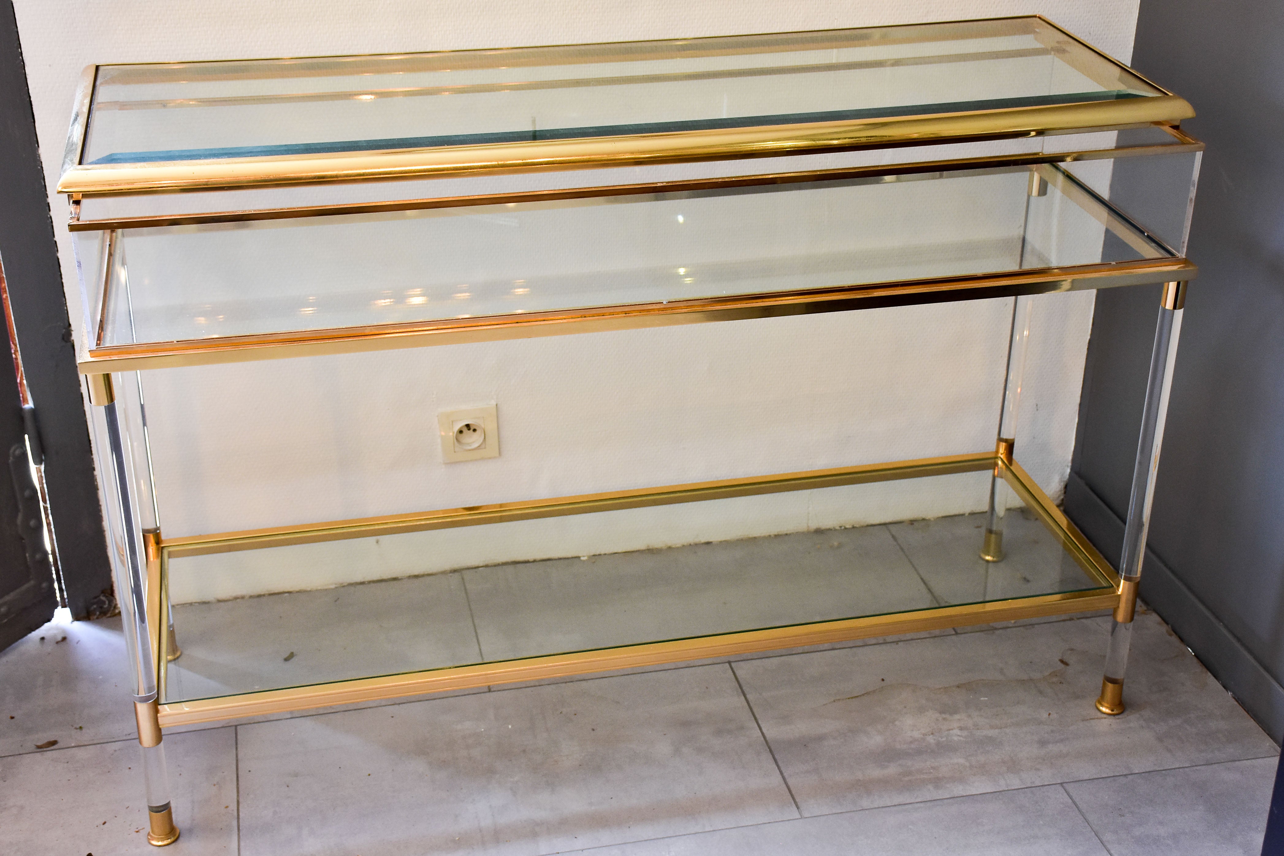 Vintage French console table with sliding display case