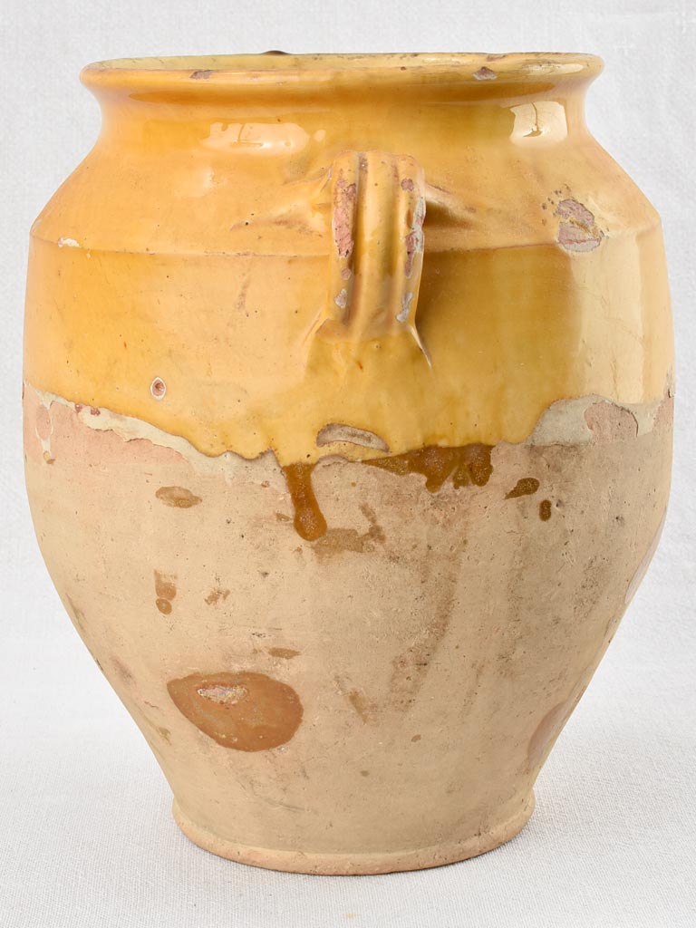 Antique French confit pot with yellow ocher glaze 11½"