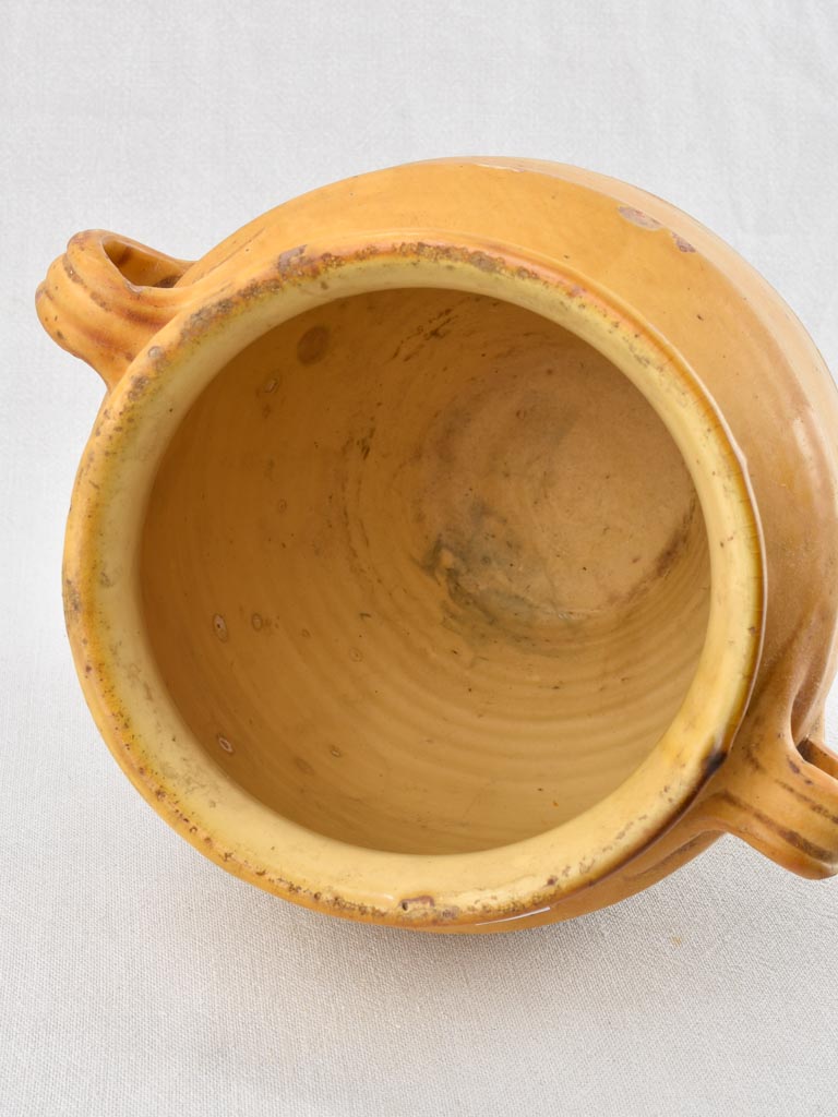 Antique French confit pot with yellow ocher glaze 11½"