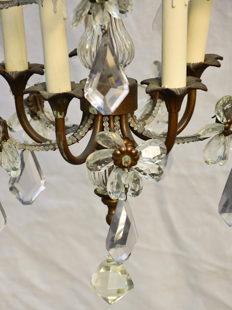 Mid-century Italian chandelier with 5 lights - clear and purple pendants 39½"