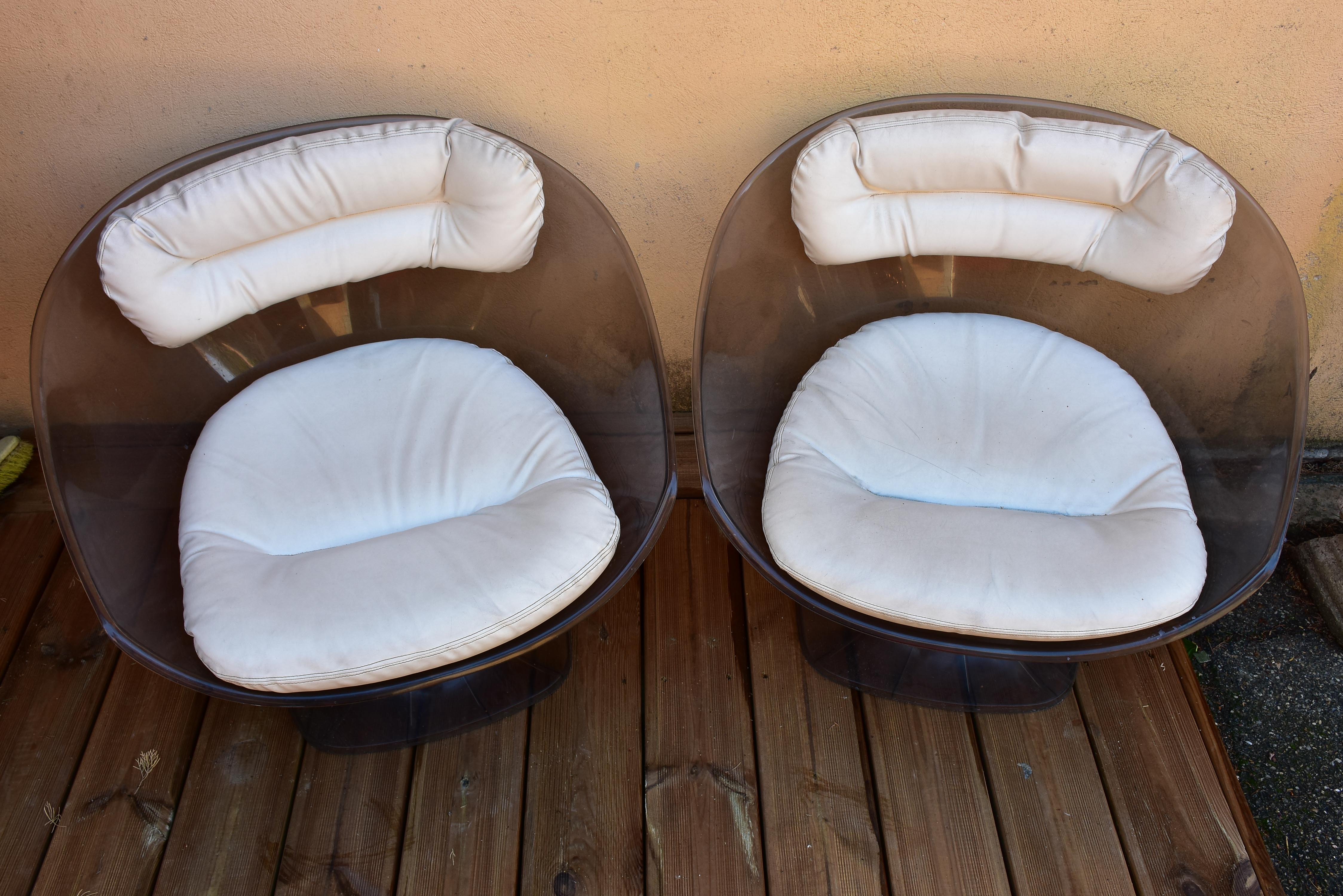 Pair of smokey grey and white Raphael Raffel armchairs