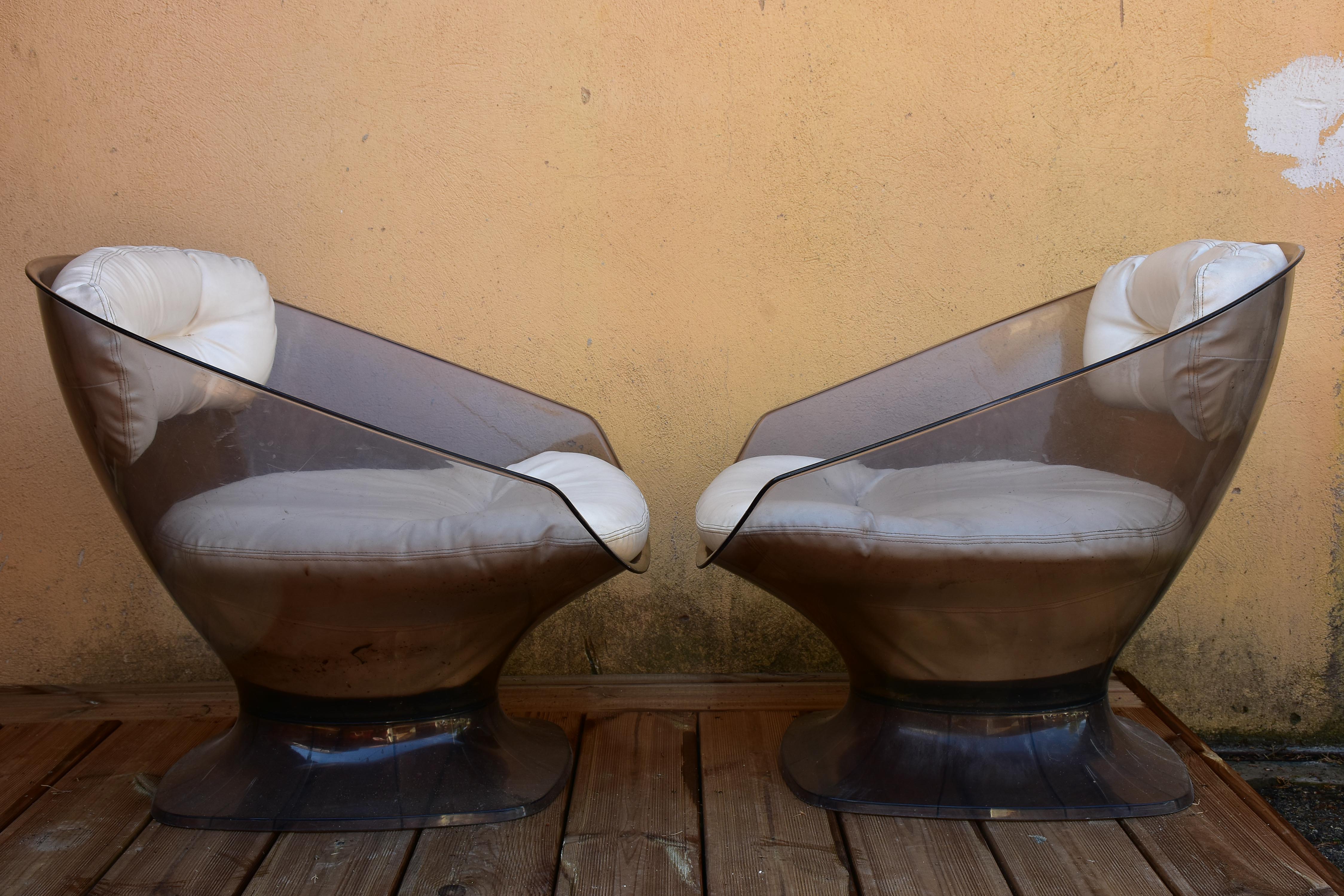 Pair of smokey grey and white Raphael Raffel armchairs