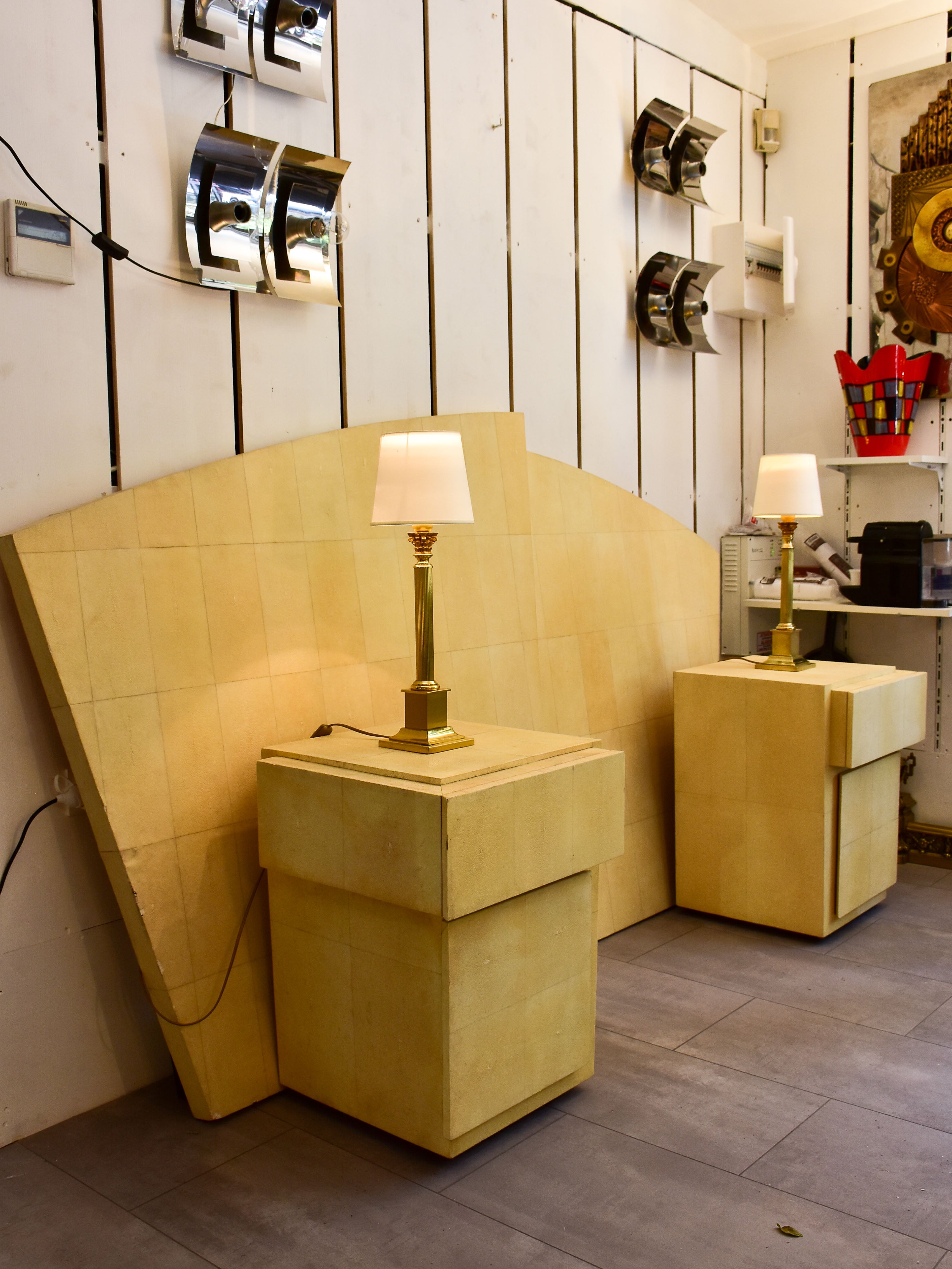 Shagreen bed head and nightstands by R & Y Augousti 1980's