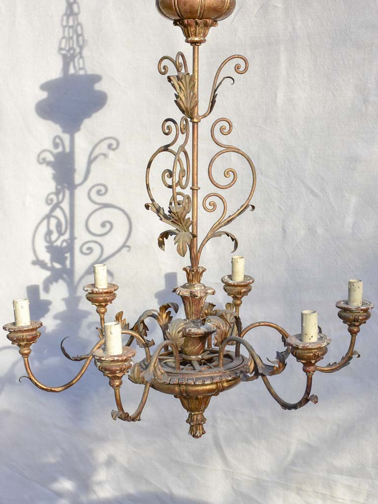 6-light Italian chandelier with leaf decorations 31½"