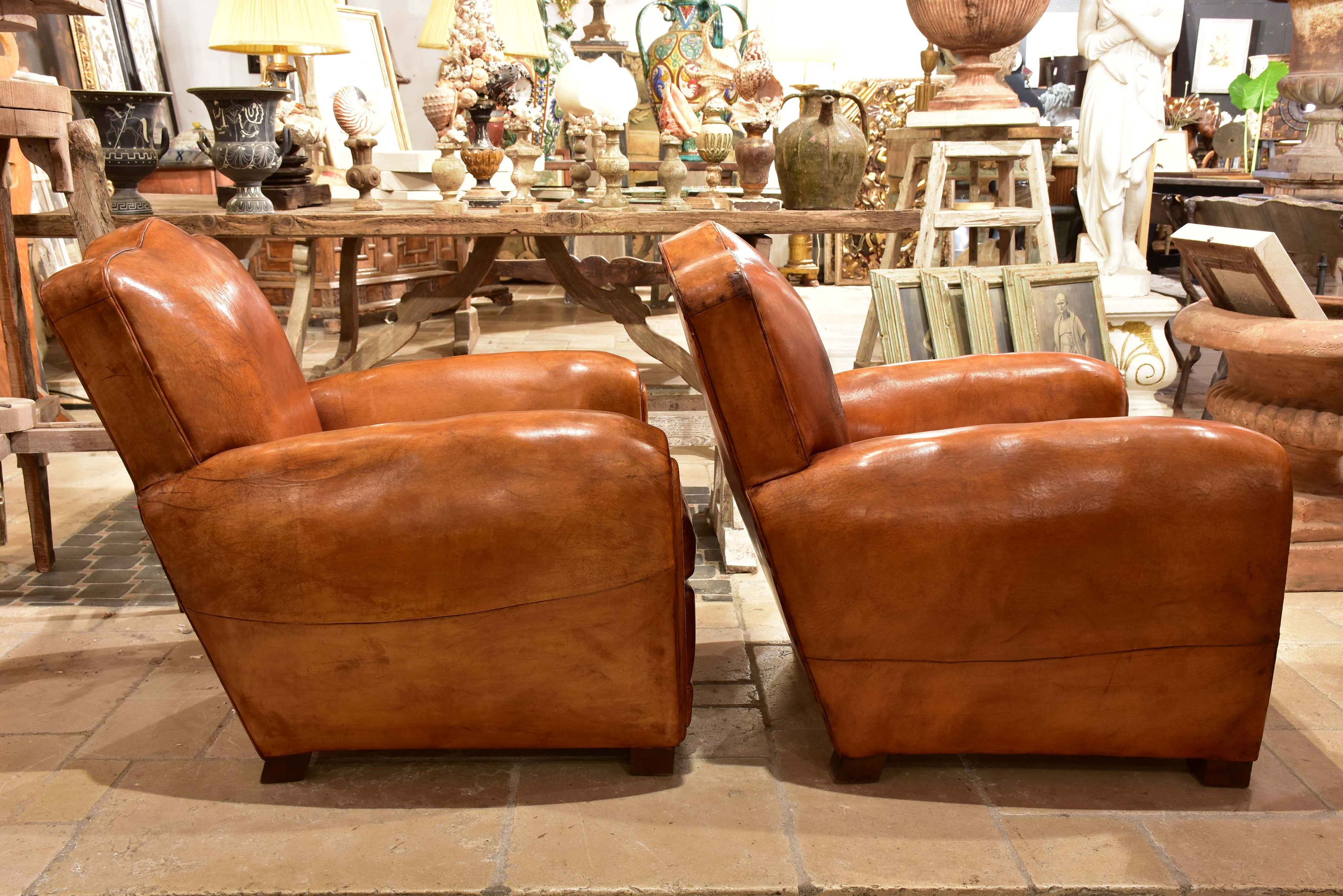 Pair of French chapeau gendarme back club chairs