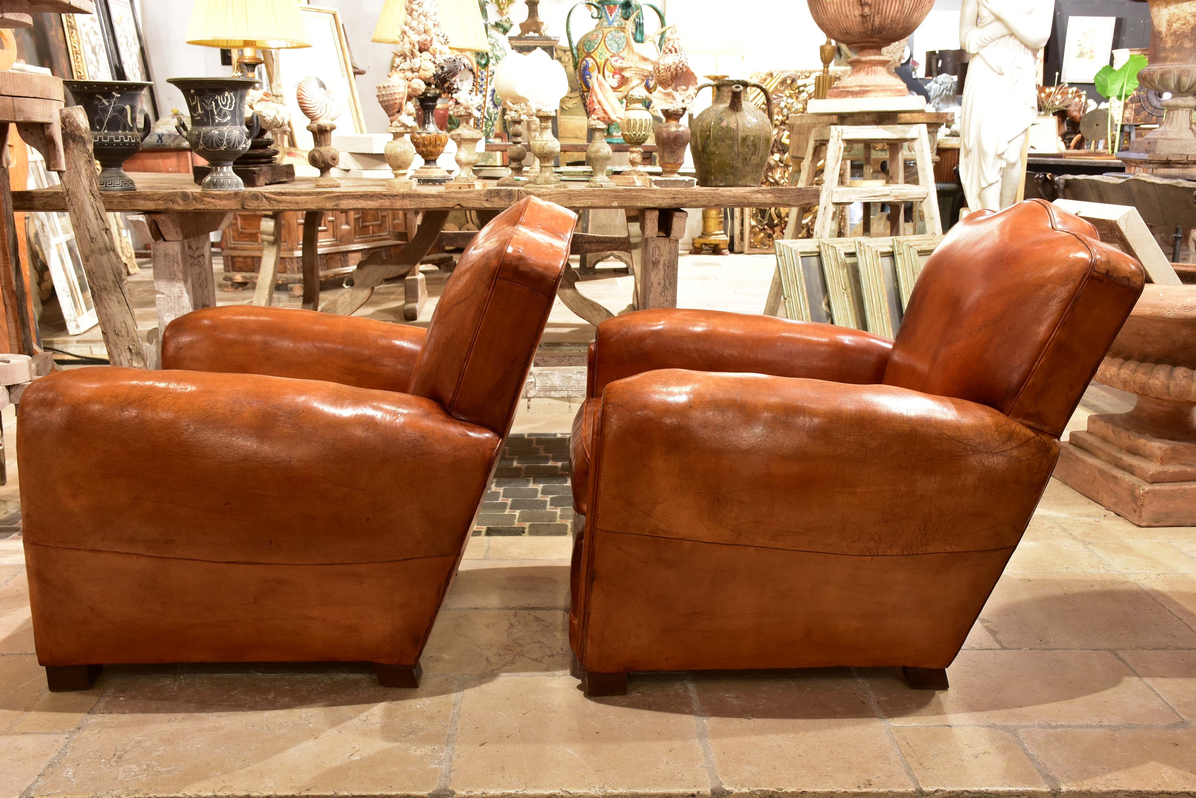 Pair of French chapeau gendarme back club chairs