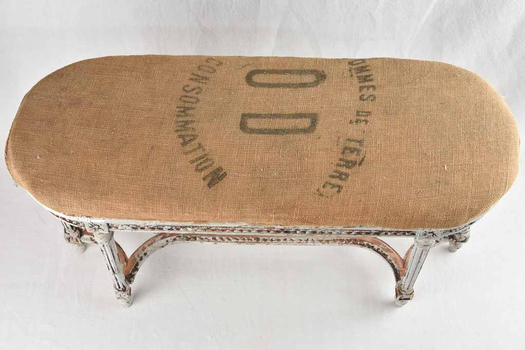 Louis XVI bench with sacking upholstery 39½"