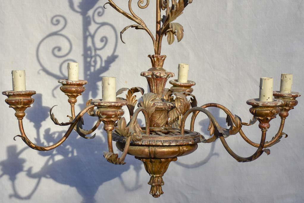 6-light Italian chandelier with leaf decorations 31½"