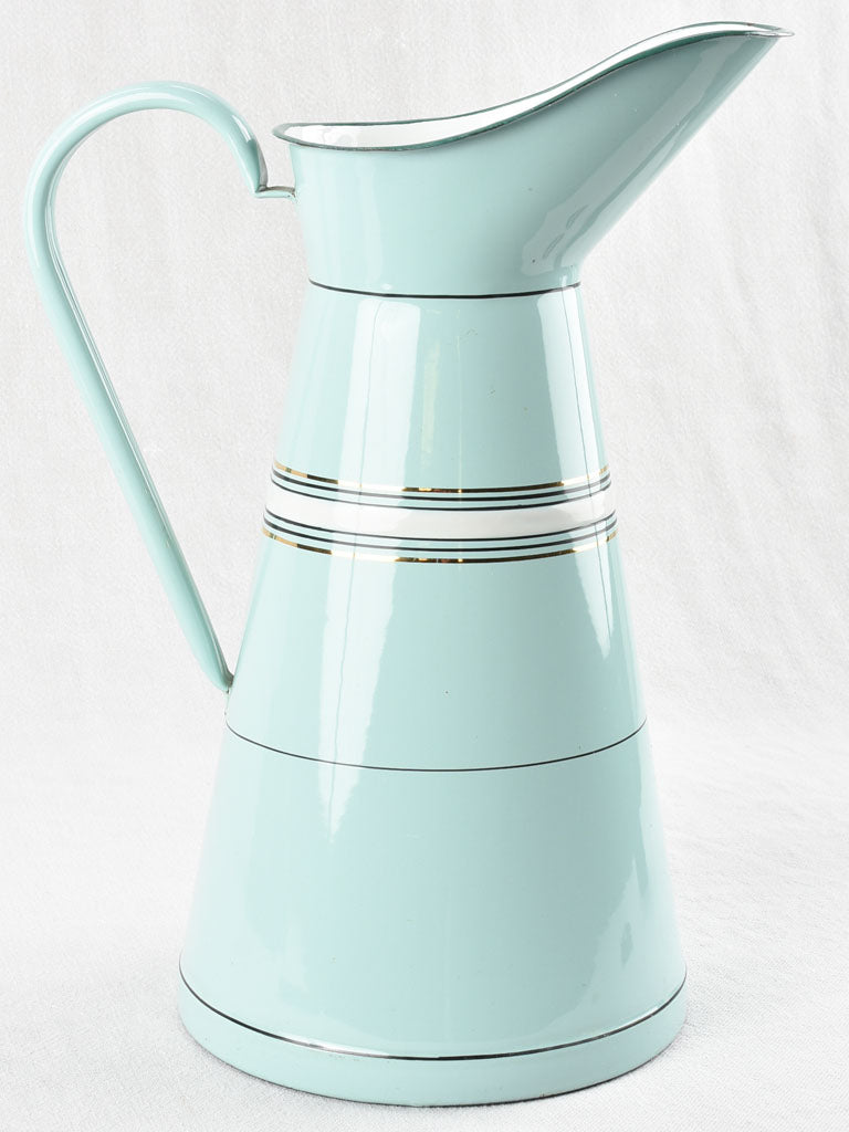 1940s enamelware pitcher - turquoise blue 15¾"