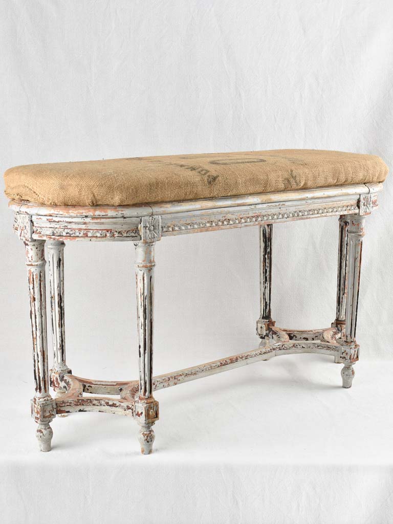 Louis XVI bench with sacking upholstery 39½"