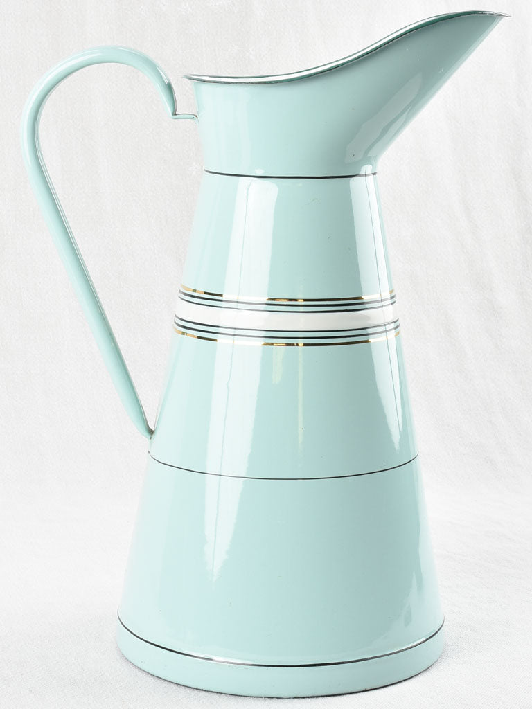 1940s enamelware pitcher - turquoise blue 15¾"