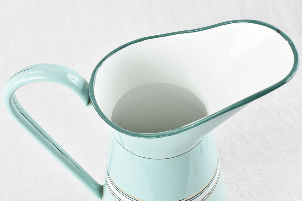 1940s enamelware pitcher - turquoise blue 15¾"