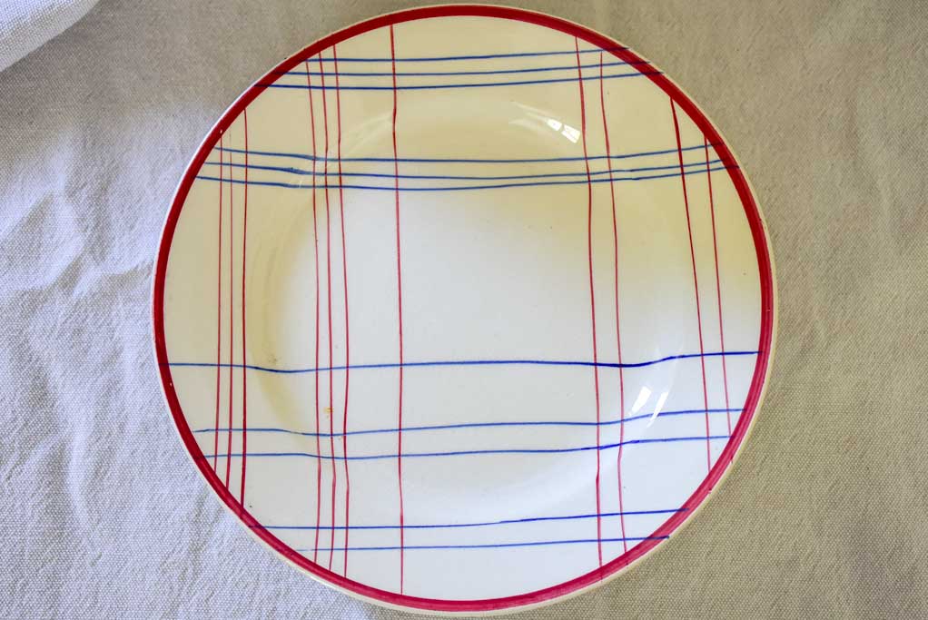 Set of Eight Gien hand painted checkered plates - Brigitte 9"