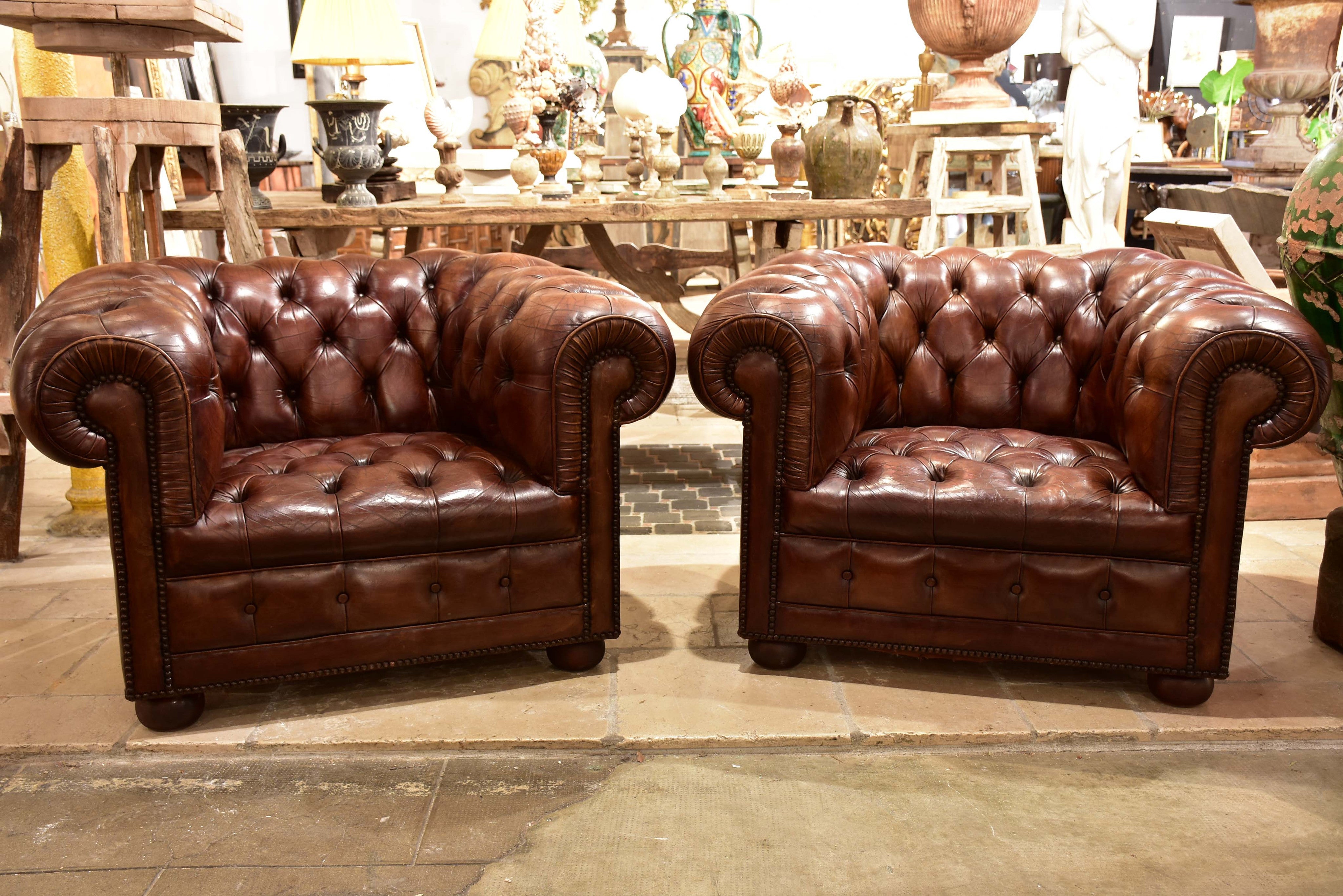 Pair of French chesterfield armchairs