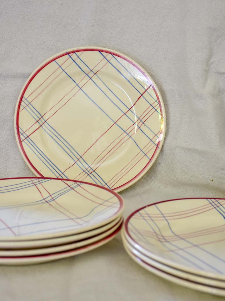 Set of Eight Gien hand painted checkered plates - Brigitte 9"