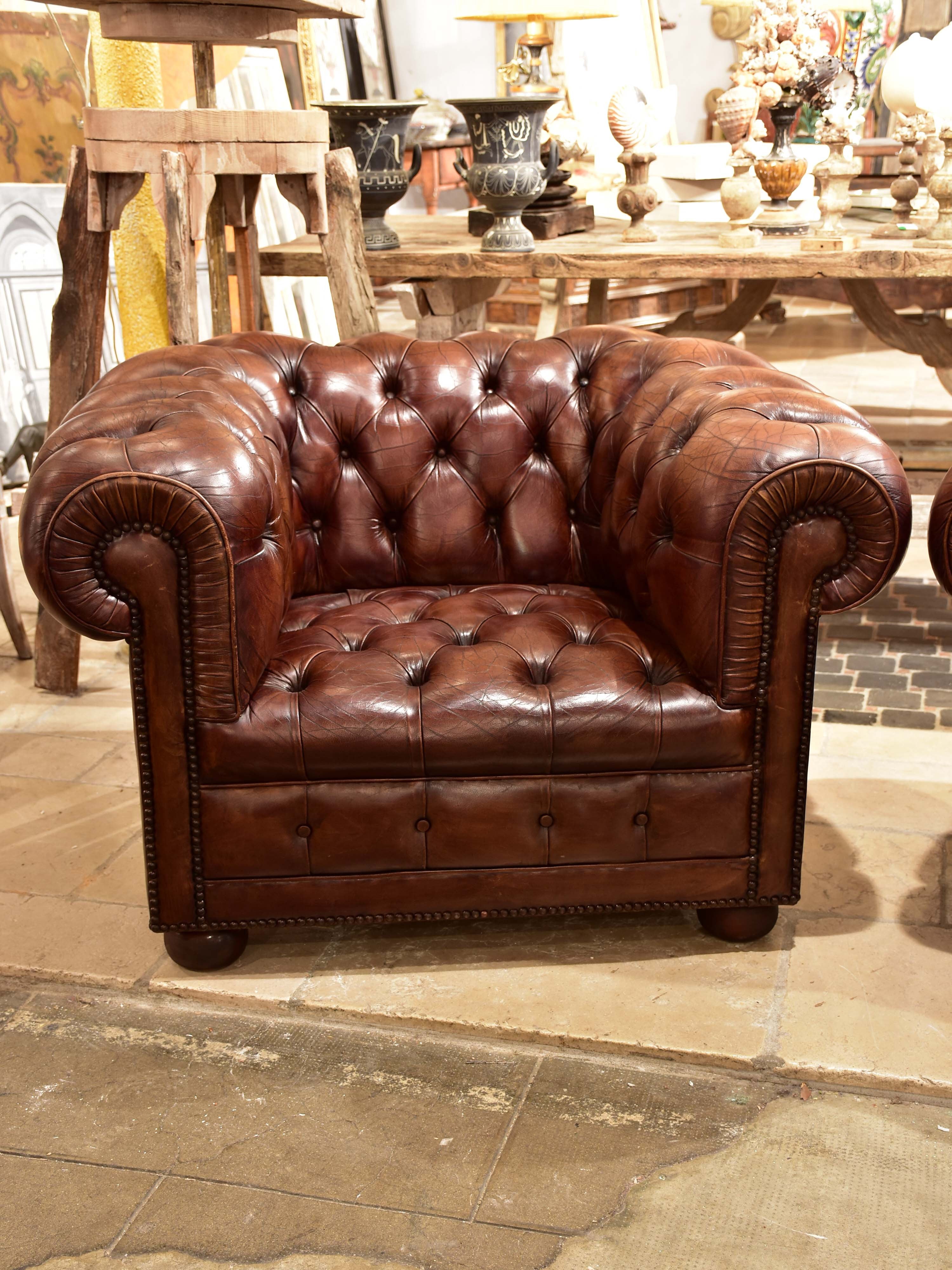 Pair of French chesterfield armchairs