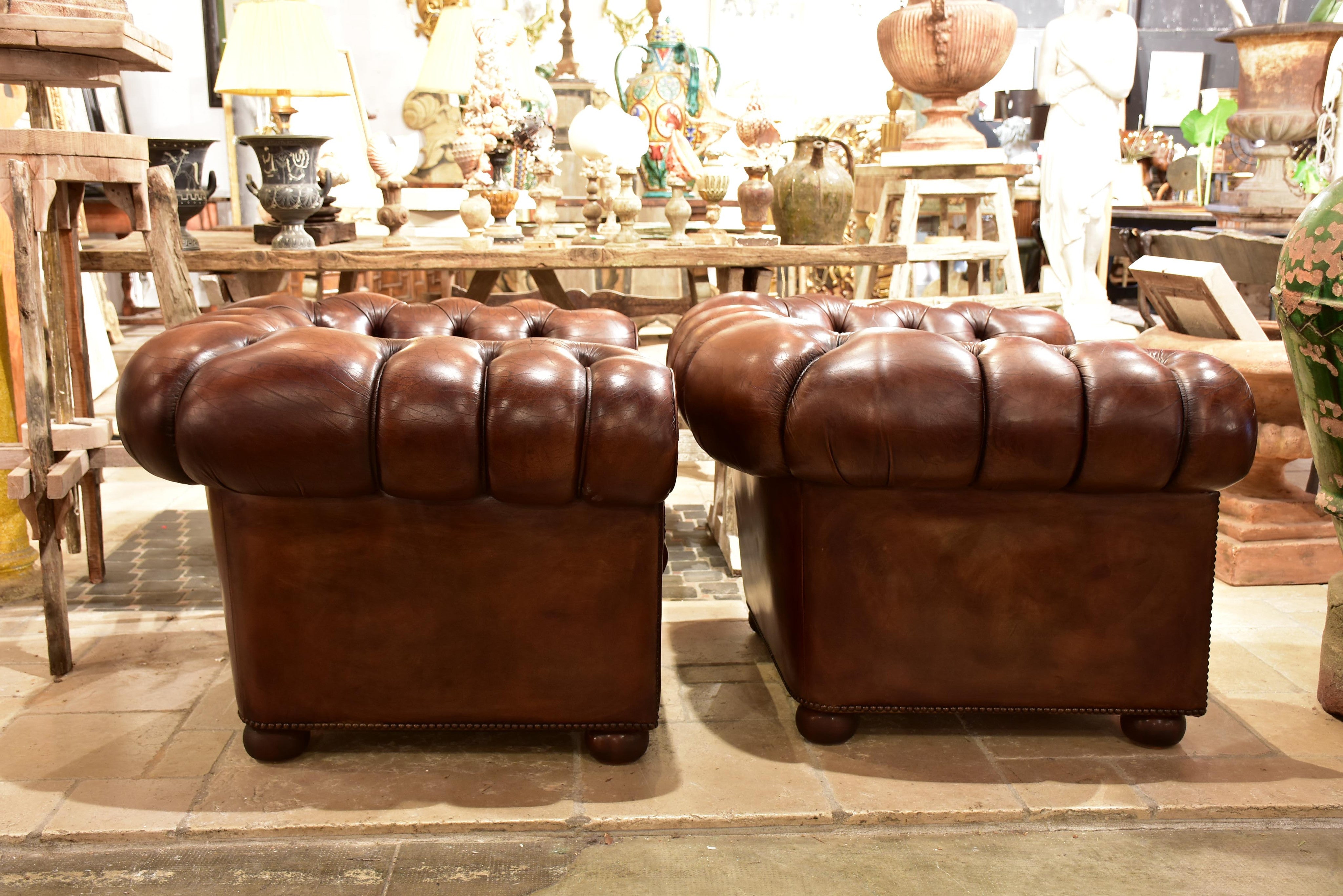 Pair of French chesterfield armchairs