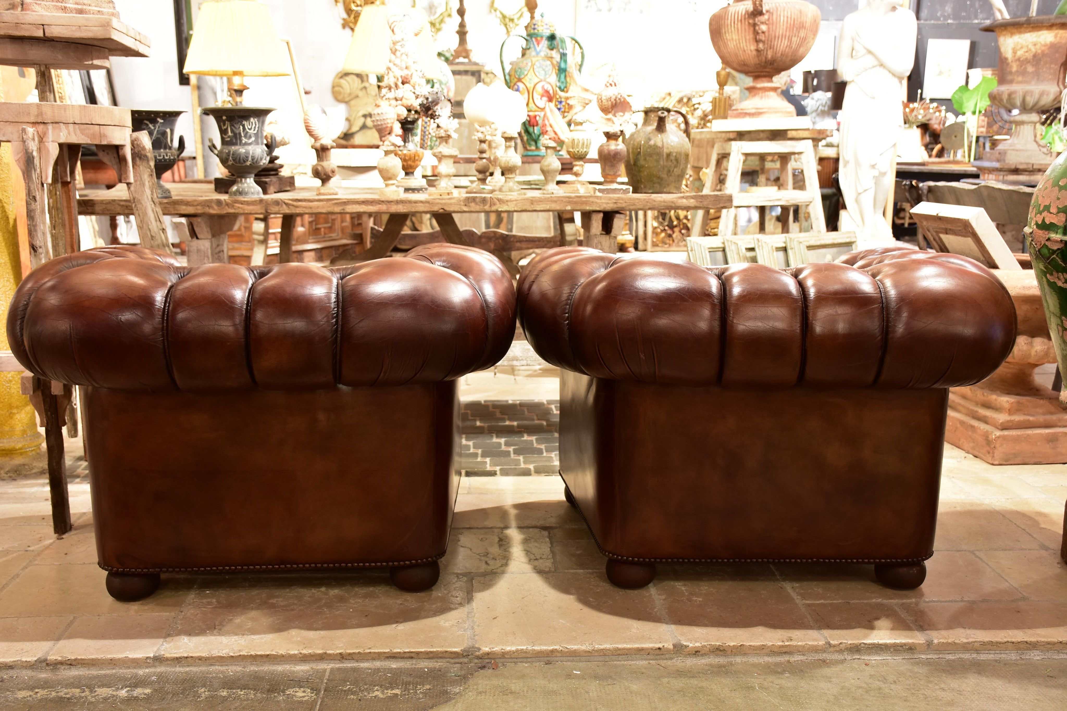 Pair of French chesterfield armchairs