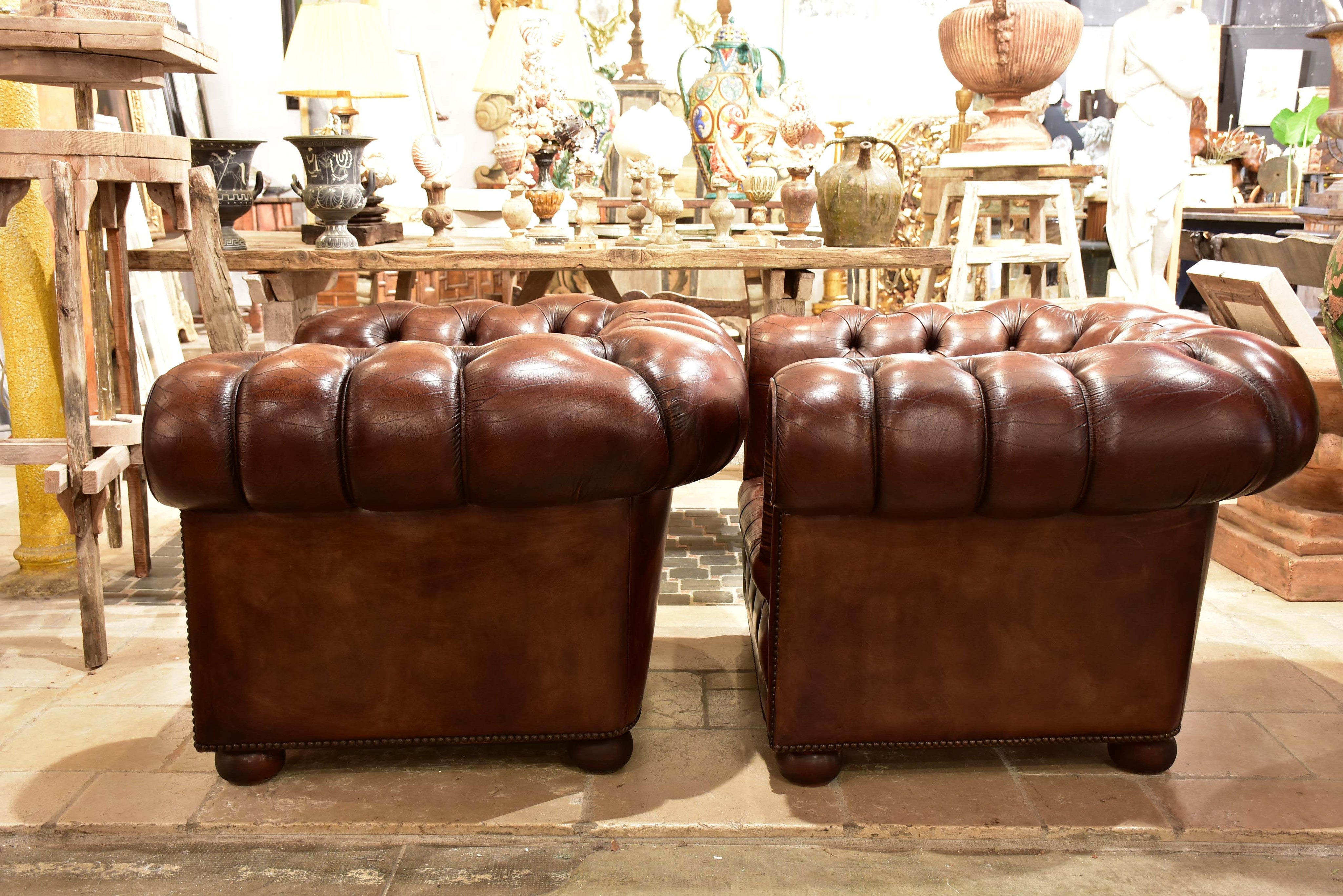 Pair of French chesterfield armchairs