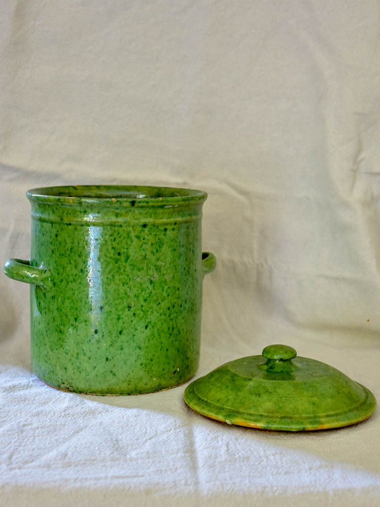 RESERVED 19th Century green glazed preserving pot with handles from Dieulefit 6¾"