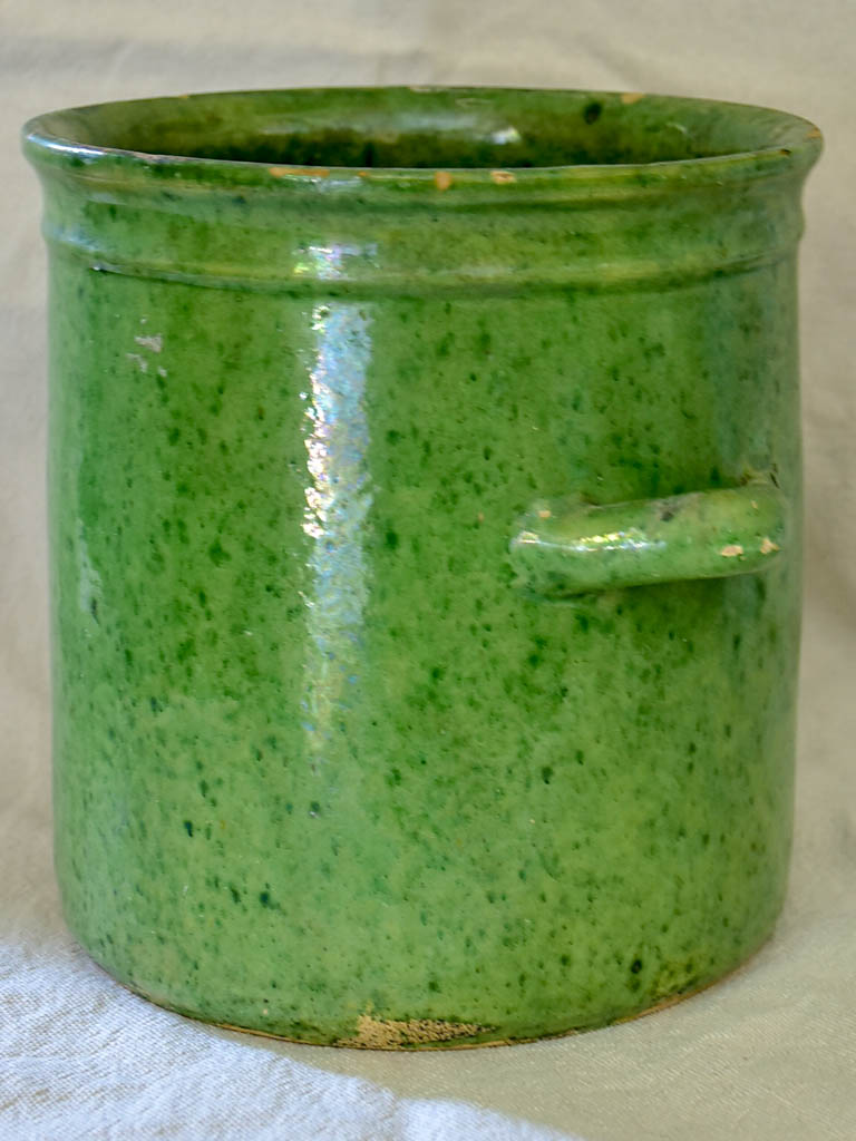 RESERVED 19th Century green glazed preserving pot with handles from Dieulefit 6¾"