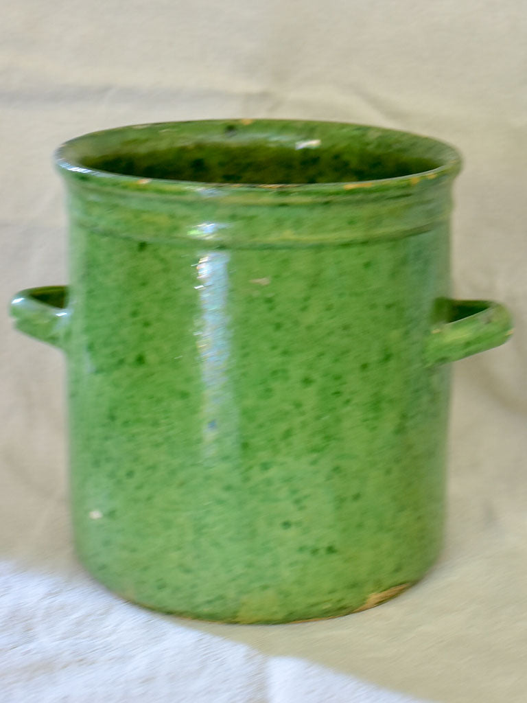 RESERVED 19th Century green glazed preserving pot with handles from Dieulefit 6¾"