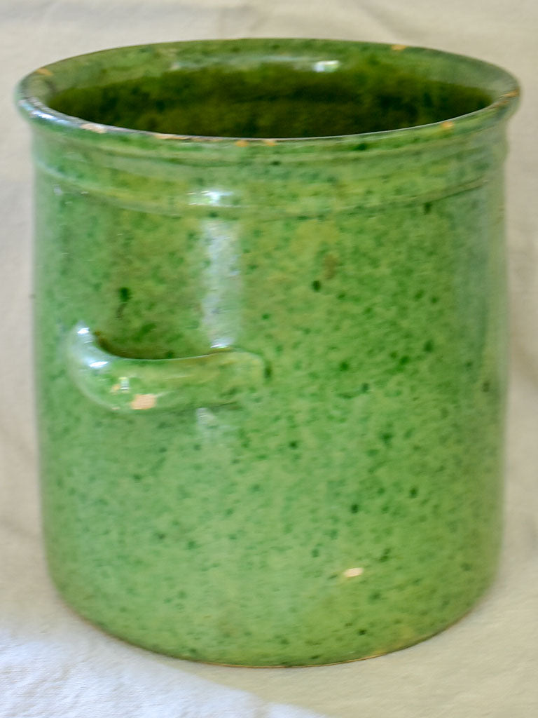 RESERVED 19th Century green glazed preserving pot with handles from Dieulefit 6¾"