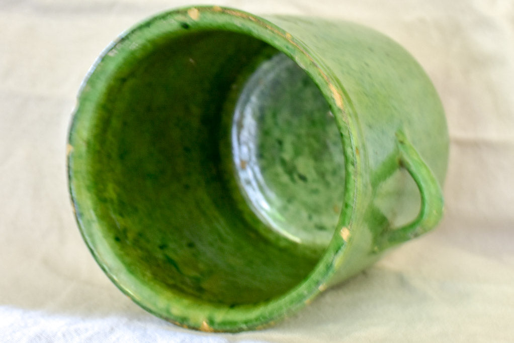 RESERVED 19th Century green glazed preserving pot with handles from Dieulefit 6¾"