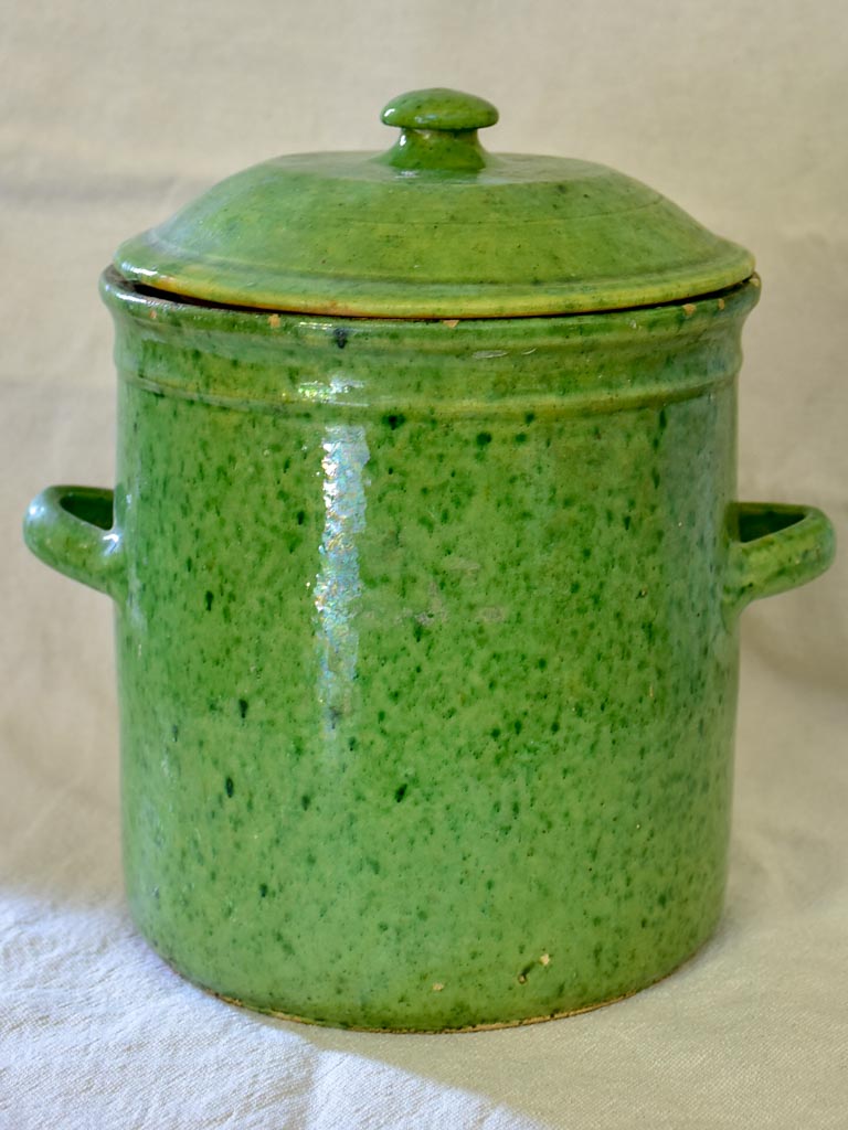 RESERVED 19th Century green glazed preserving pot with handles from Dieulefit 6¾"