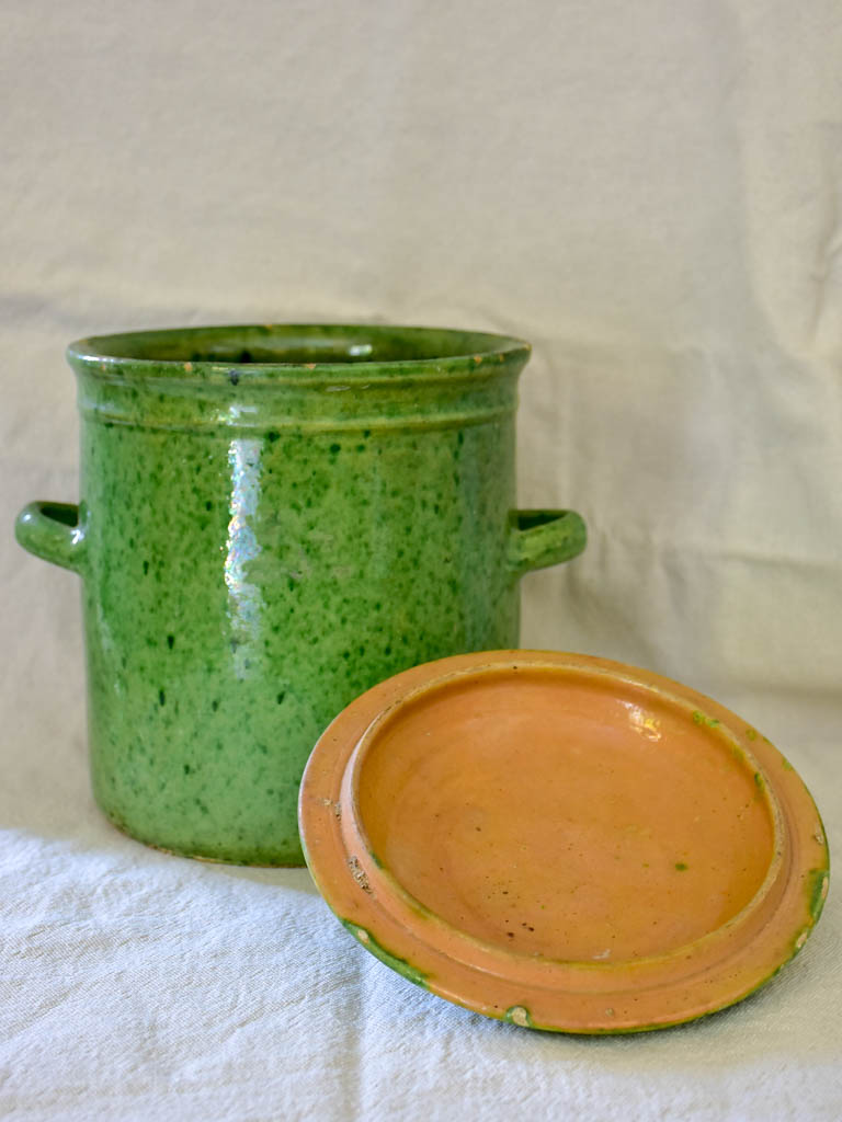 RESERVED 19th Century green glazed preserving pot with handles from Dieulefit 6¾"