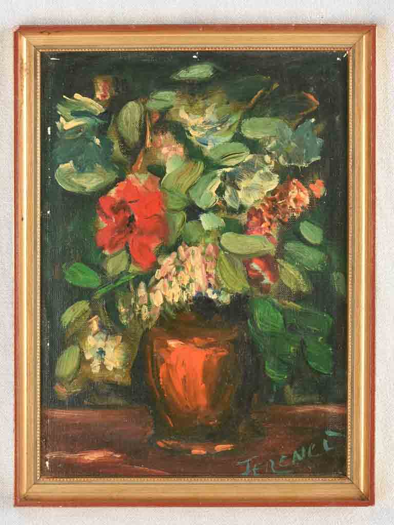 Vintage floral still life w/ red flowers 13¾" x 10¼"