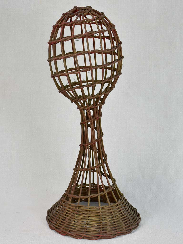 Antique French wicker hat stand - dark 19"