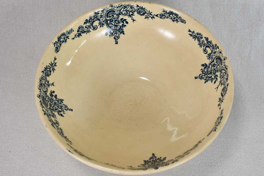 Antique French Ironstone salad bowl - Louis XV 11"