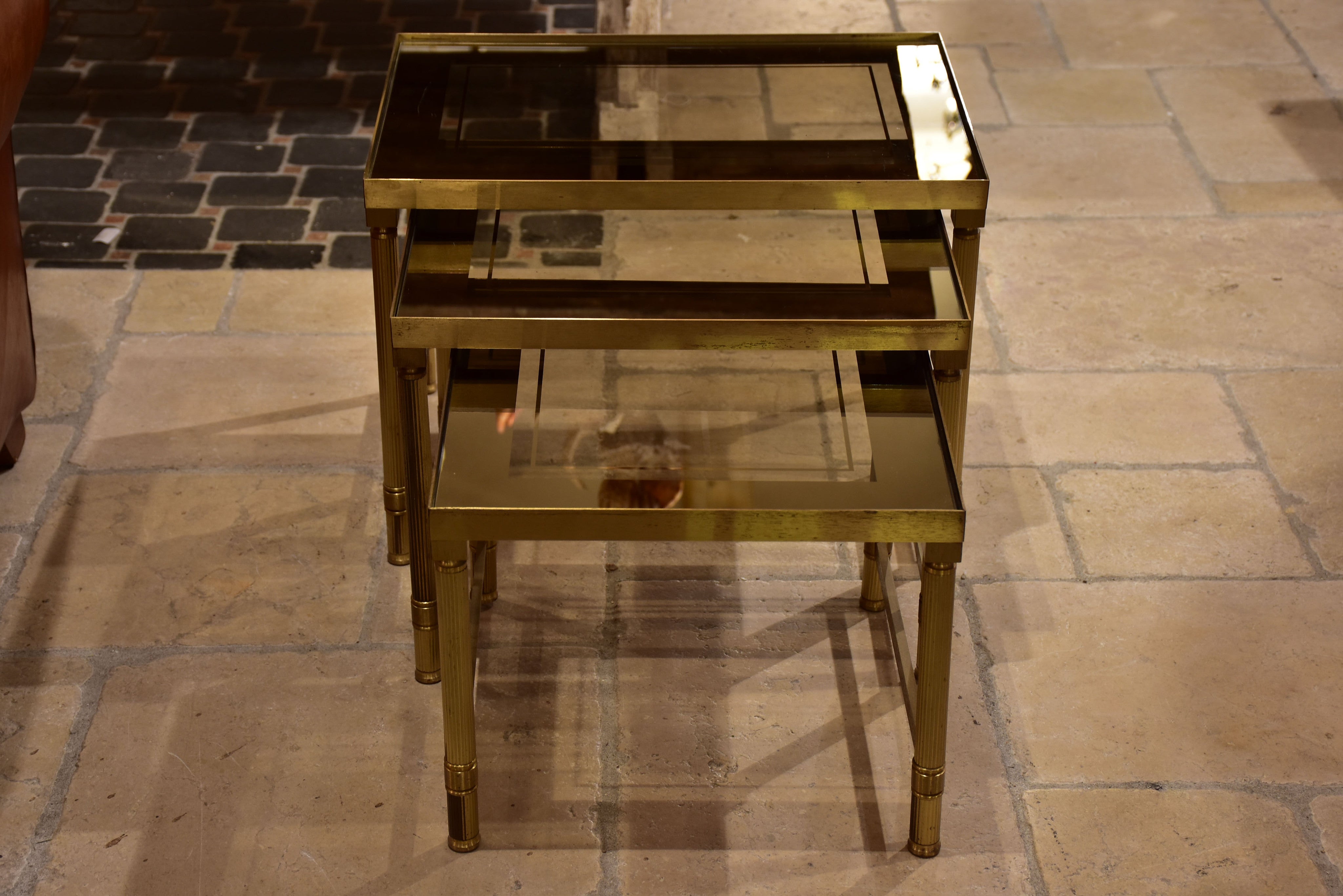 Nesting tables, brass and tinted glass, 1960s - 3