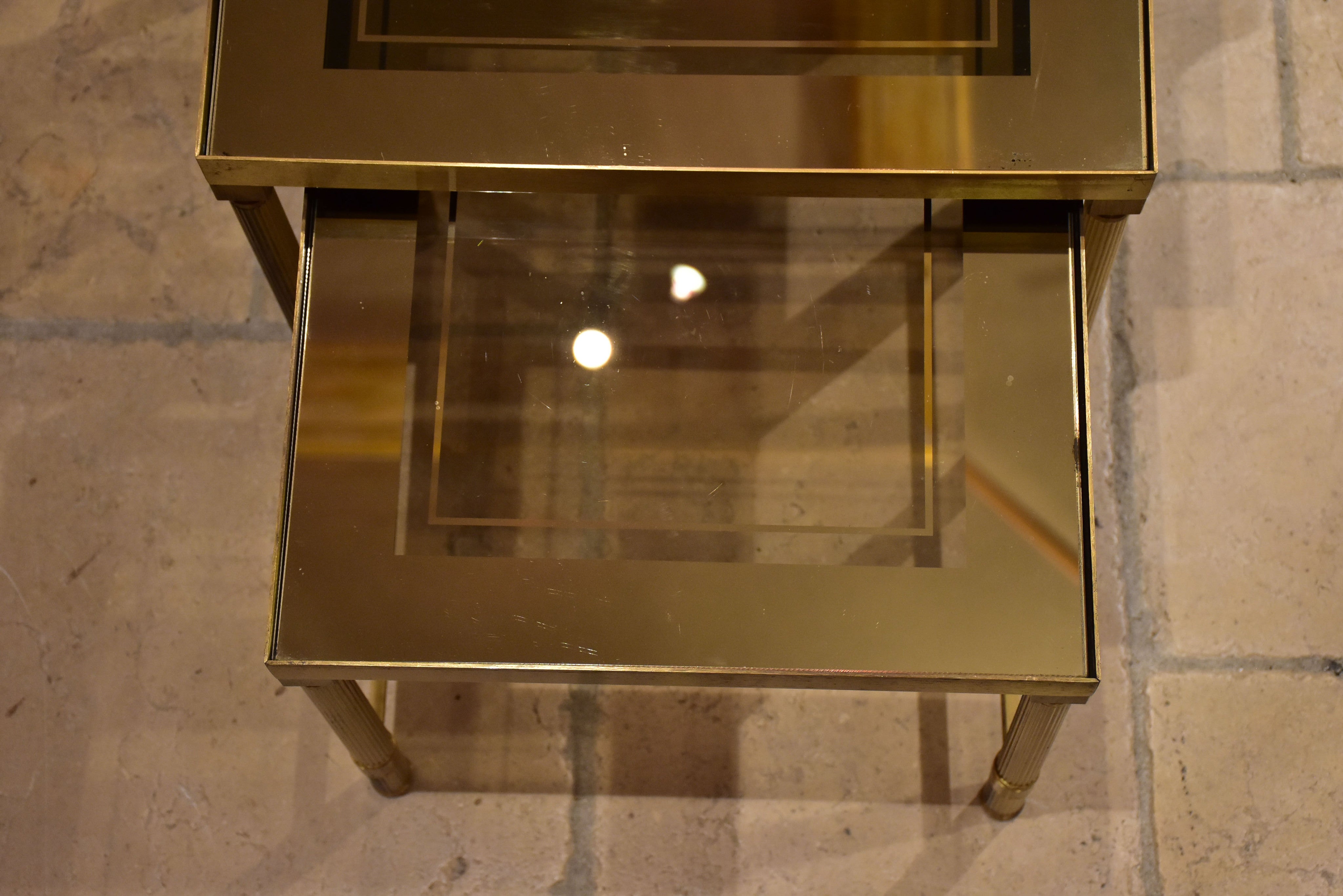 Nesting tables, brass and tinted glass, 1960s - 3