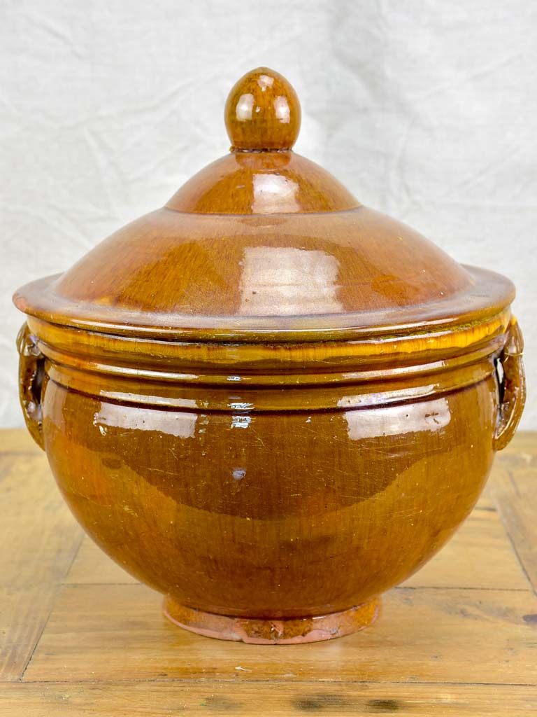 Antique French soup tureen with brown glaze