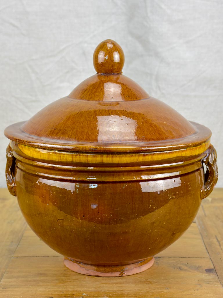 Antique French soup tureen with brown glaze