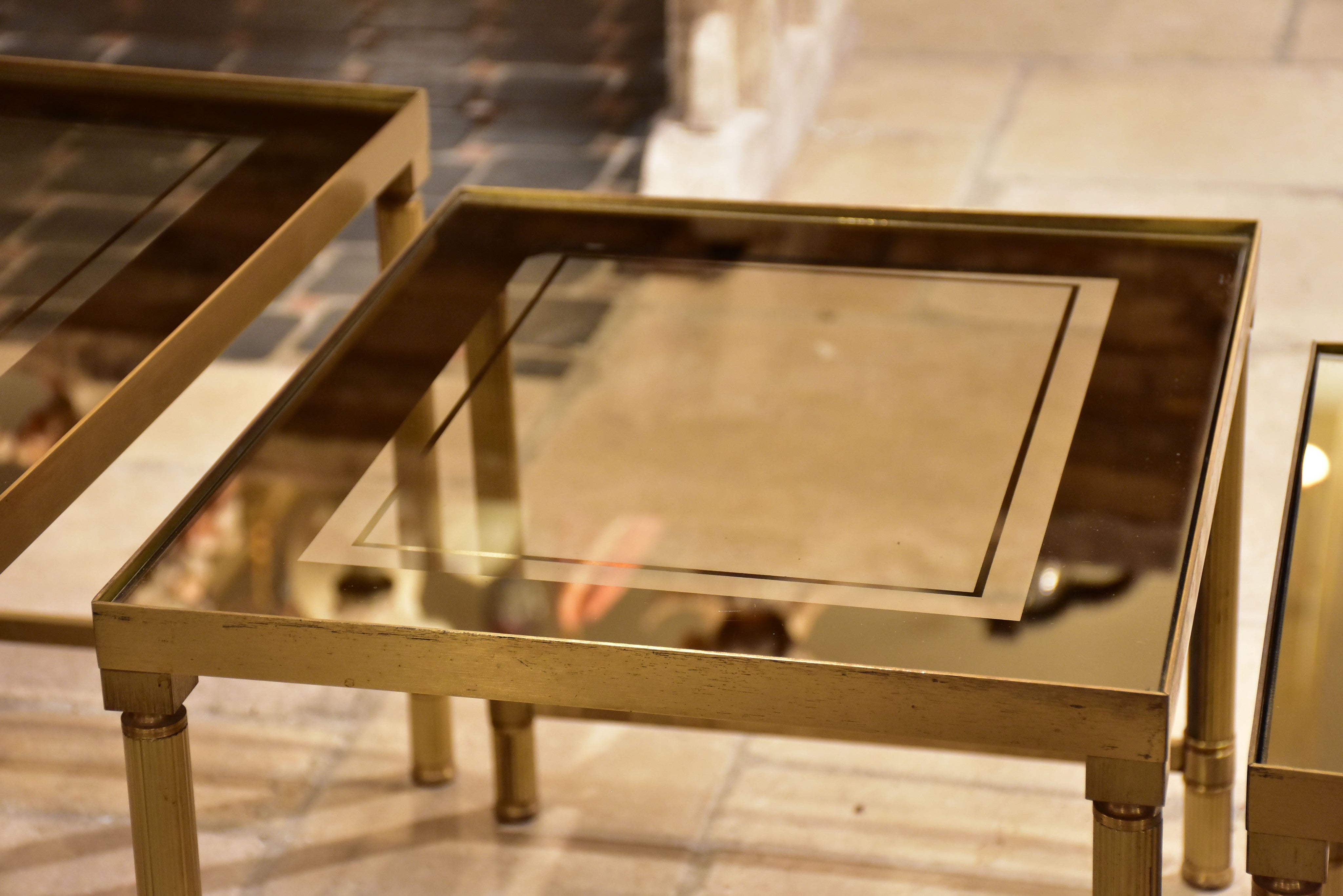 Nesting tables, brass and tinted glass, 1960s - 3