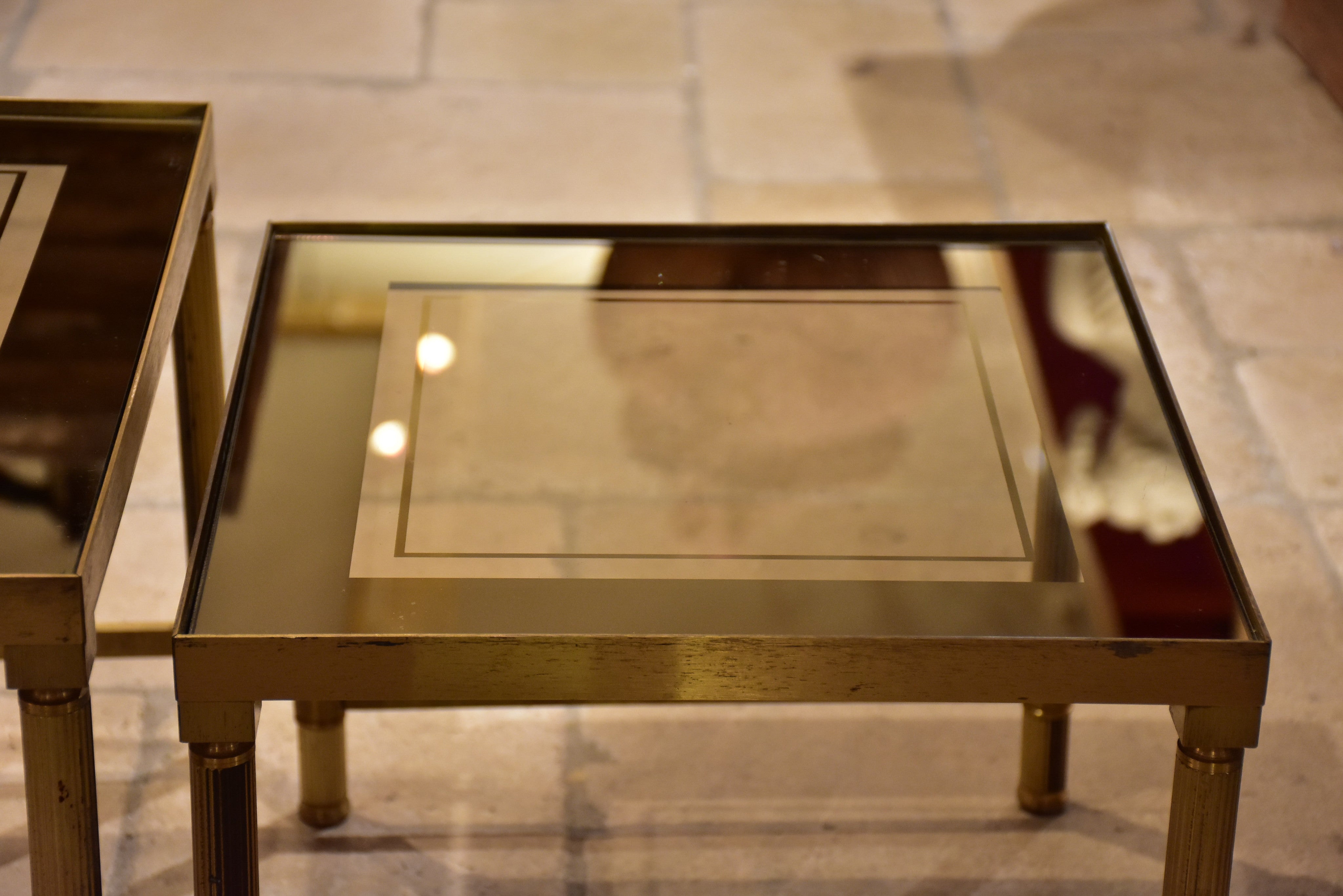 Nesting tables, brass and tinted glass, 1960s - 3