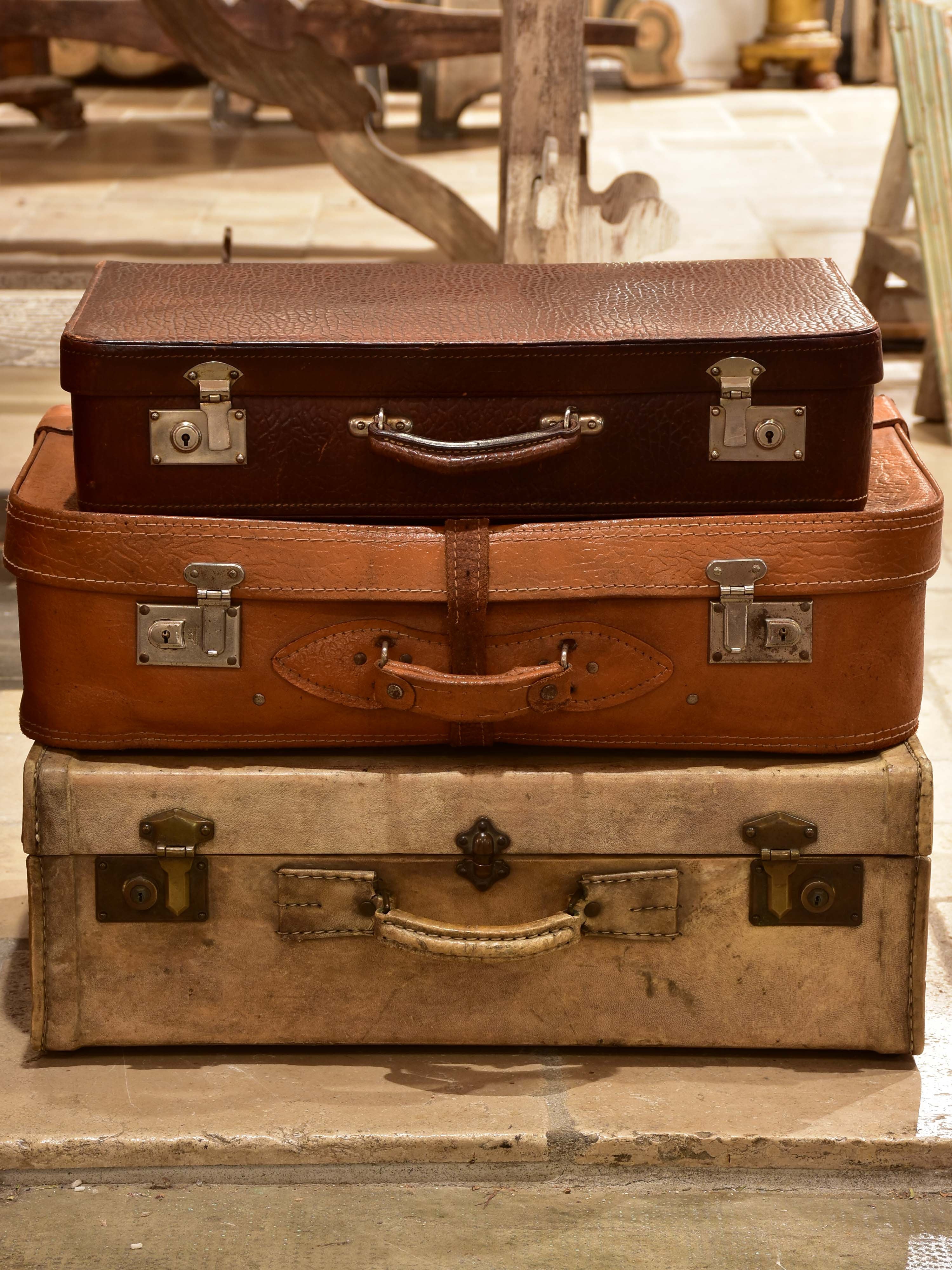 Vintage French leather suitcases