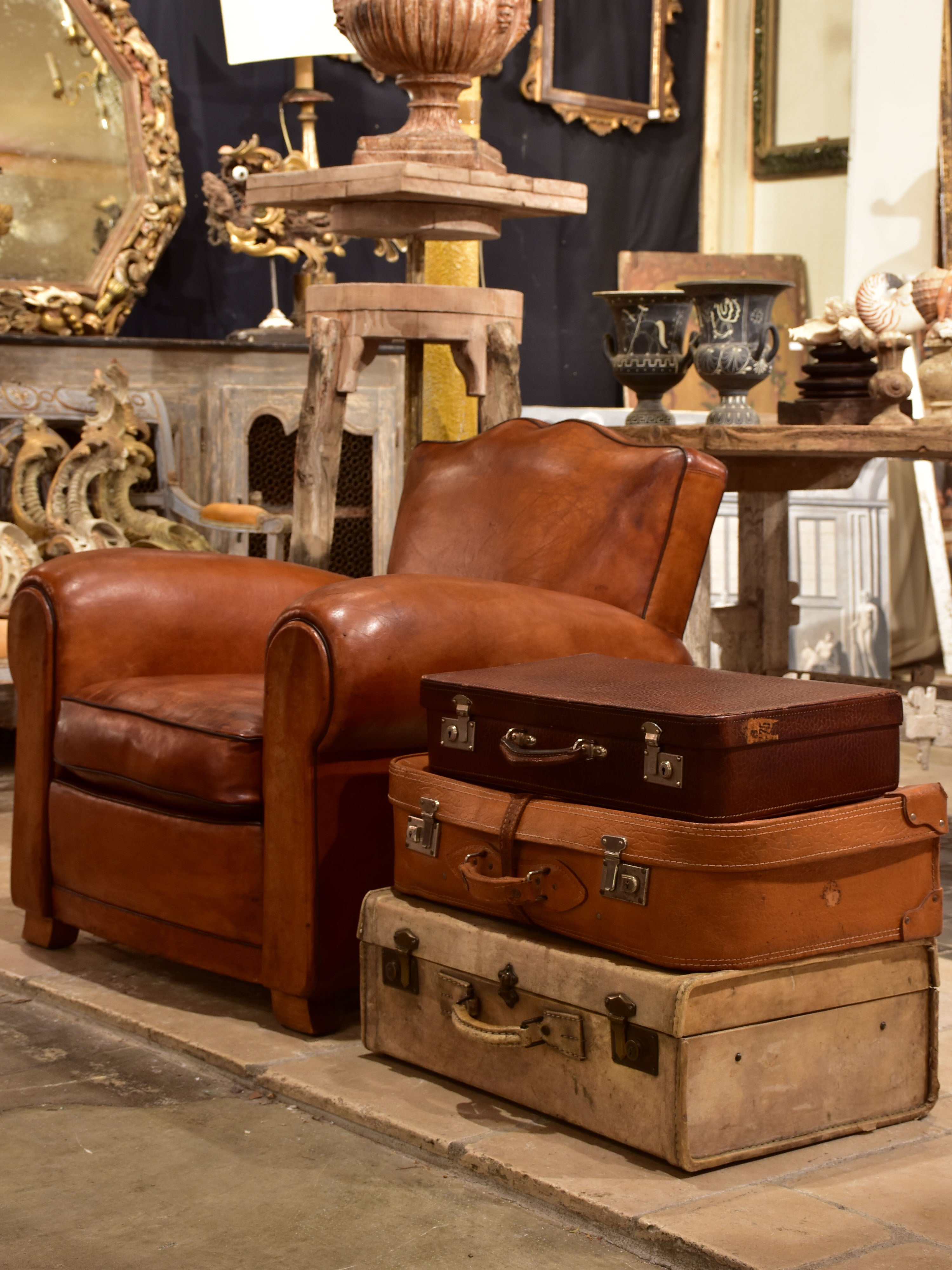 Vintage French leather suitcases