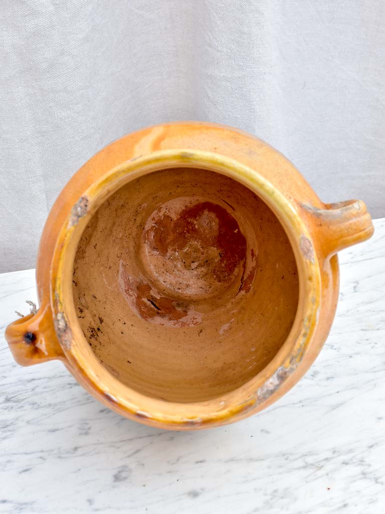 Antique French confit pot with orange glaze 11½"