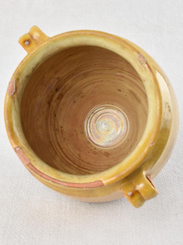 Small antique French confit pot with yellow glaze 7½"