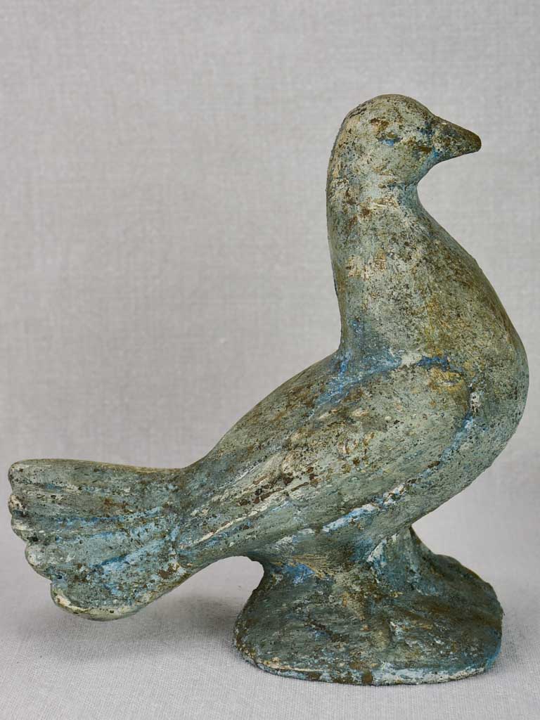 Three vintage French dove sculptures with blue patina