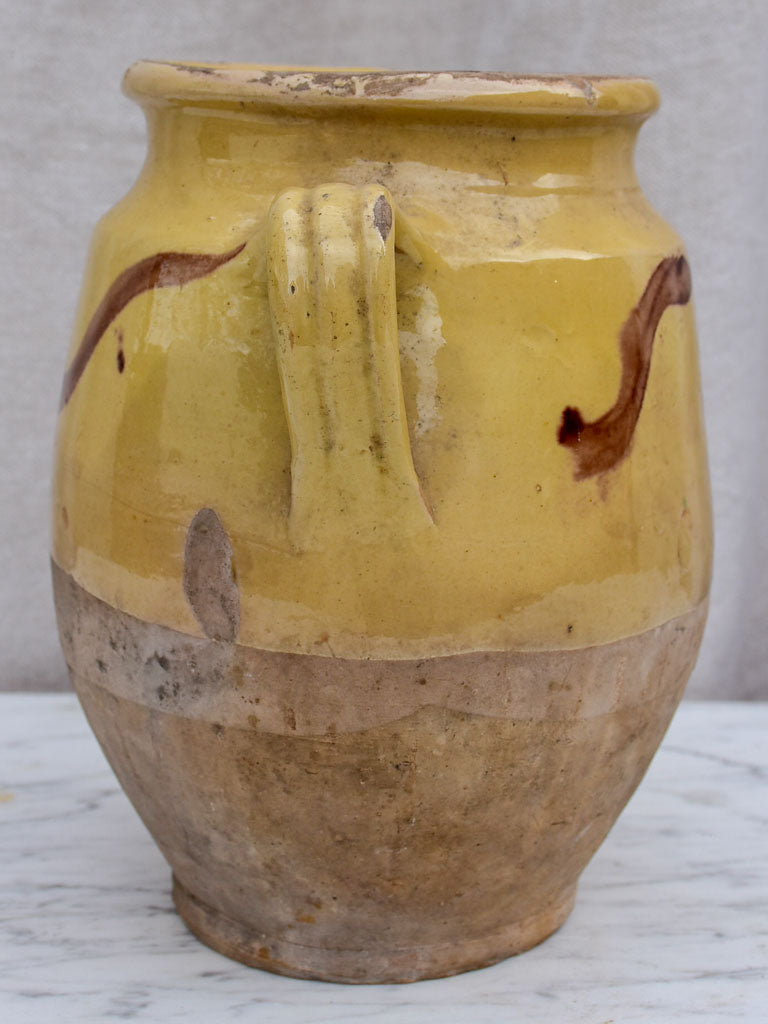 19th Century French confit pot from Provence with Yellow glaze and brown decoration 9½"